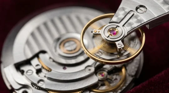 Mécanisme de mouvement automatique certifié COSC avec balancier et spiral en macro