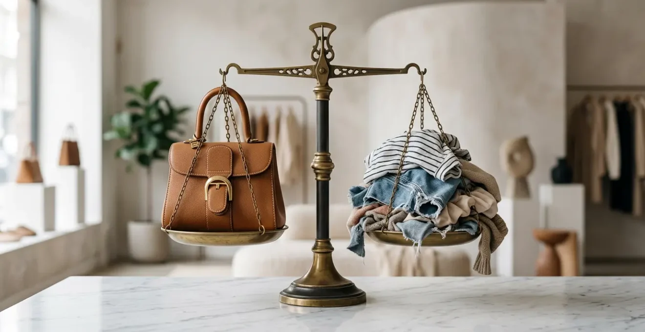 Balance élégante entre une pièce de luxe intemporelle et des vêtements éphémères de fast fashion