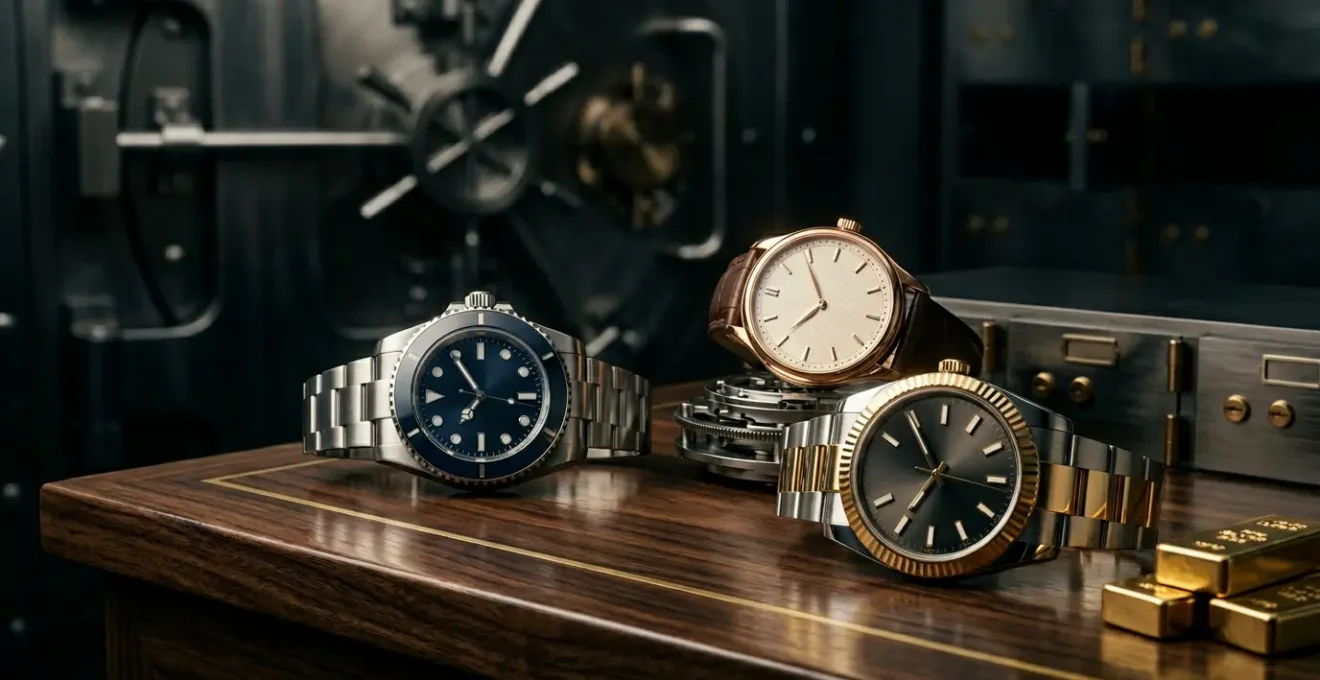 Montres suisses de luxe présentées comme actifs patrimoniaux dans un environnement de coffre-fort