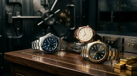 Montres suisses de luxe présentées comme actifs patrimoniaux dans un environnement de coffre-fort