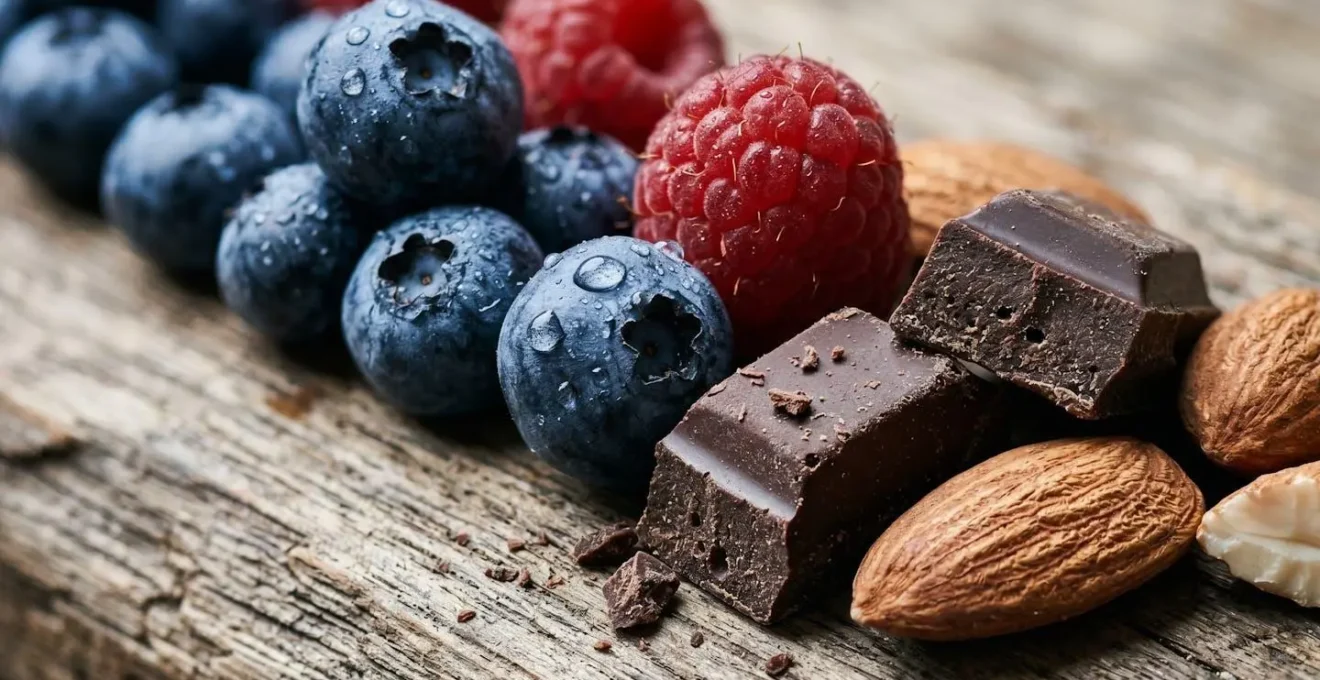 Composition d'aliments frais anti-glycation sur une table en bois naturel