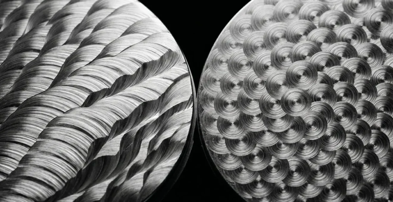 Comparaison côte à côte de finitions horlogères artisanales et industrielles sous loupe