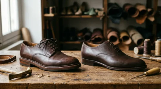 Comparaison visuelle entre chaussures montées en Goodyear et Blake avec détails de construction visibles