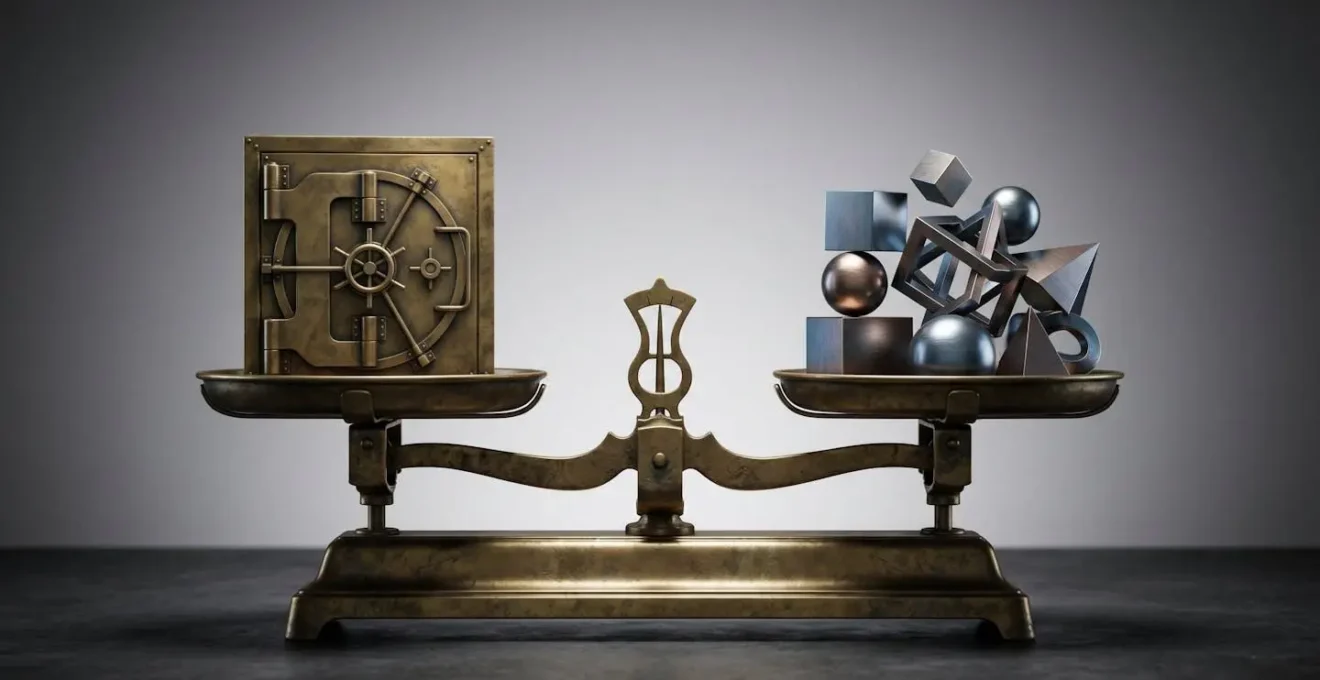 Balance symbolique comparant deux options de stockage de diamants