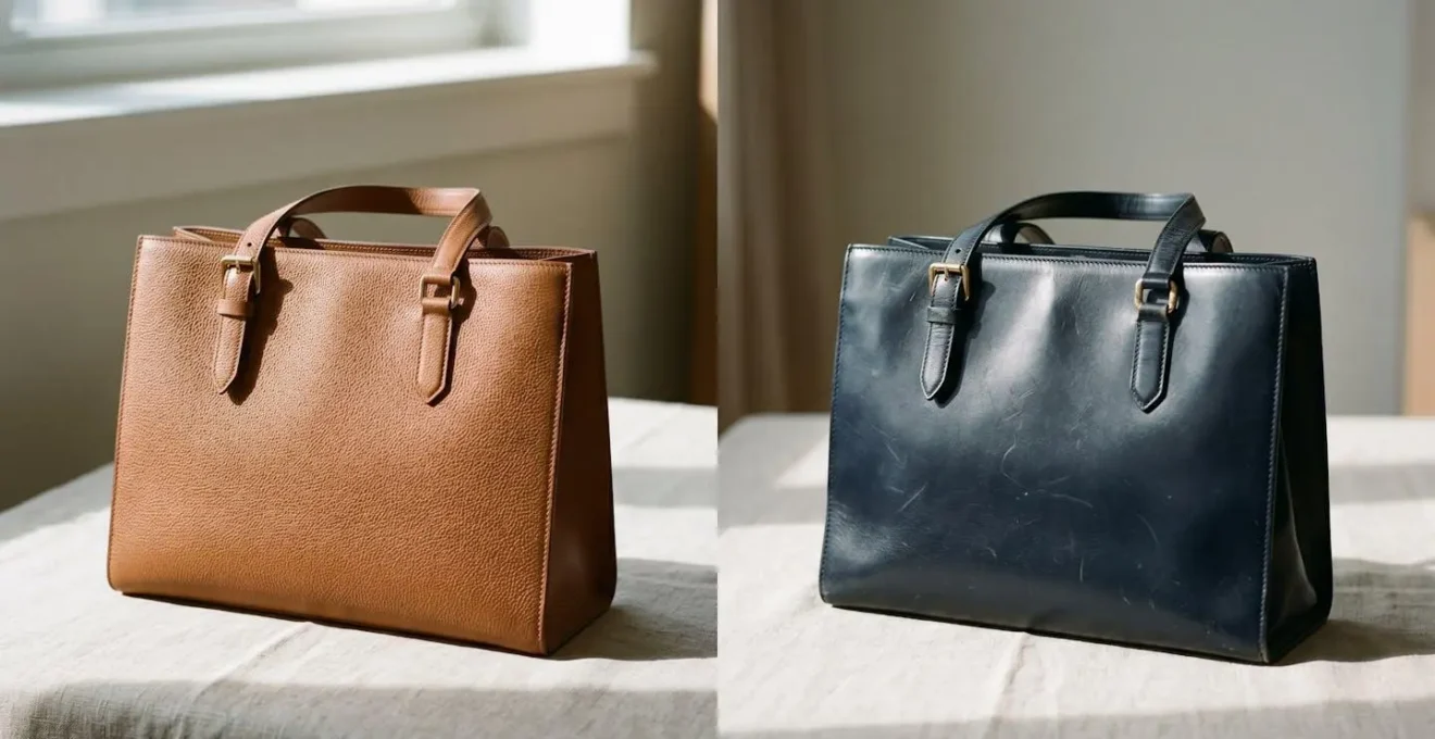 Deux sacs de luxe côte à côte montrant la différence d'usure entre cuir grainé et lisse