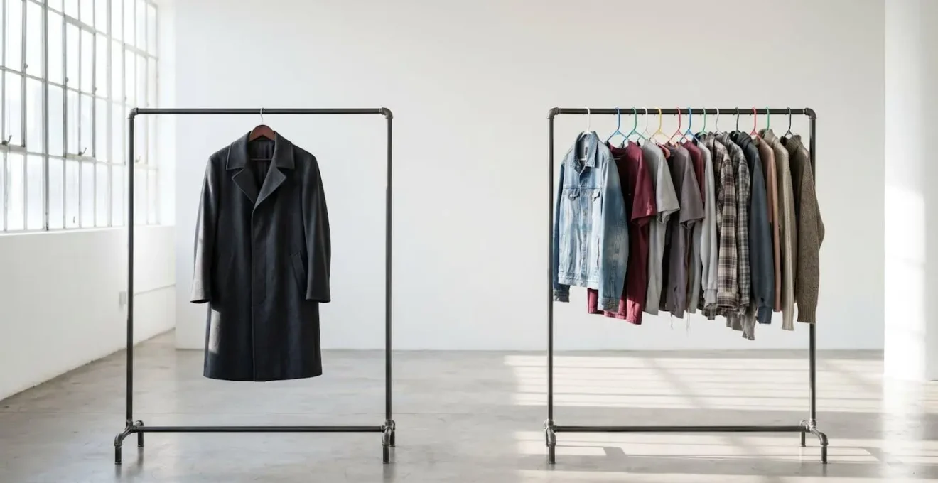 Graphique visuel abstrait montrant l'évolution de valeur dans le temps entre luxe et fast fashion