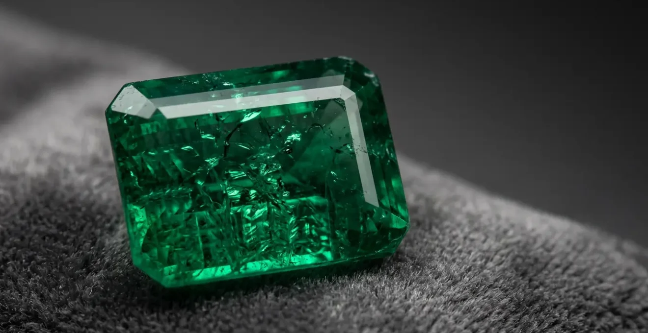 Émeraude verte précieuse montrant ses inclusions naturelles caractéristiques en gros plan macro