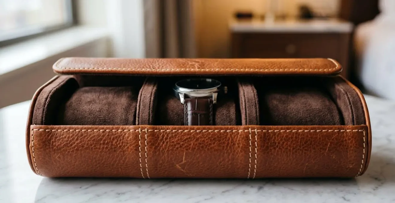 Étui de voyage en cuir pour trois montres avec compartiments individuels