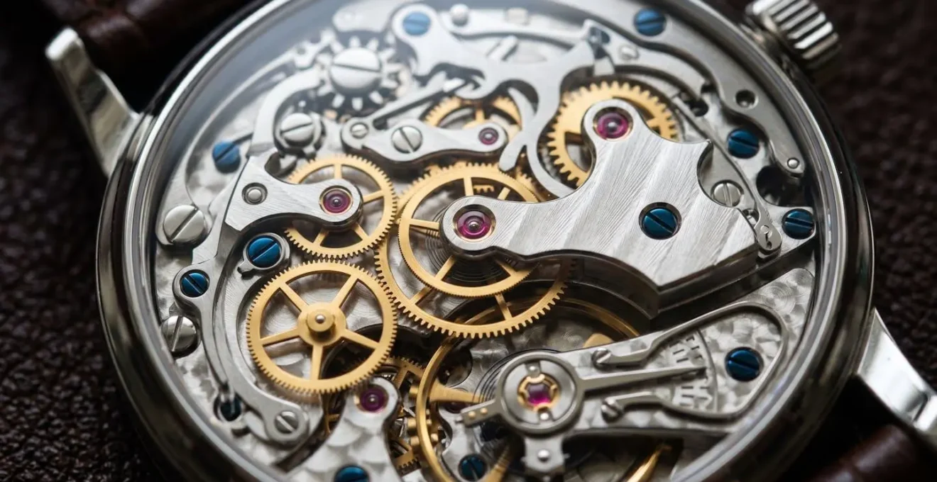 Détail macro d'une montre de luxe française montrant l'artisanat exceptionnel