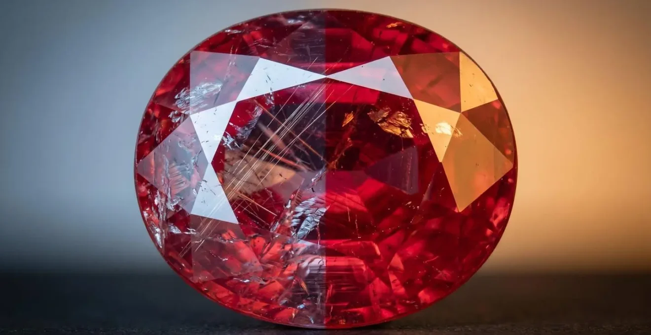 Rubis observé sous lumière naturelle du jour et lumière artificielle montrant les variations de couleur