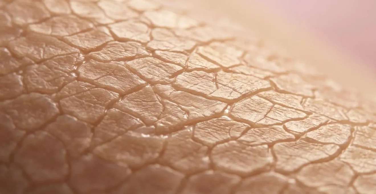 Vue microscopique du stratum corneum montrant la structure en briques et mortier de la barrière cutanée