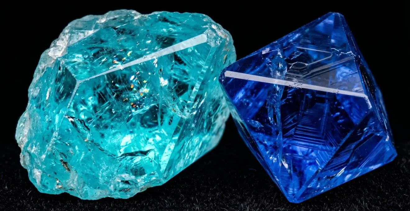 Vue macro de tourmalines Paraïba et spinelles cobalt, les pierres d'investissement du futur