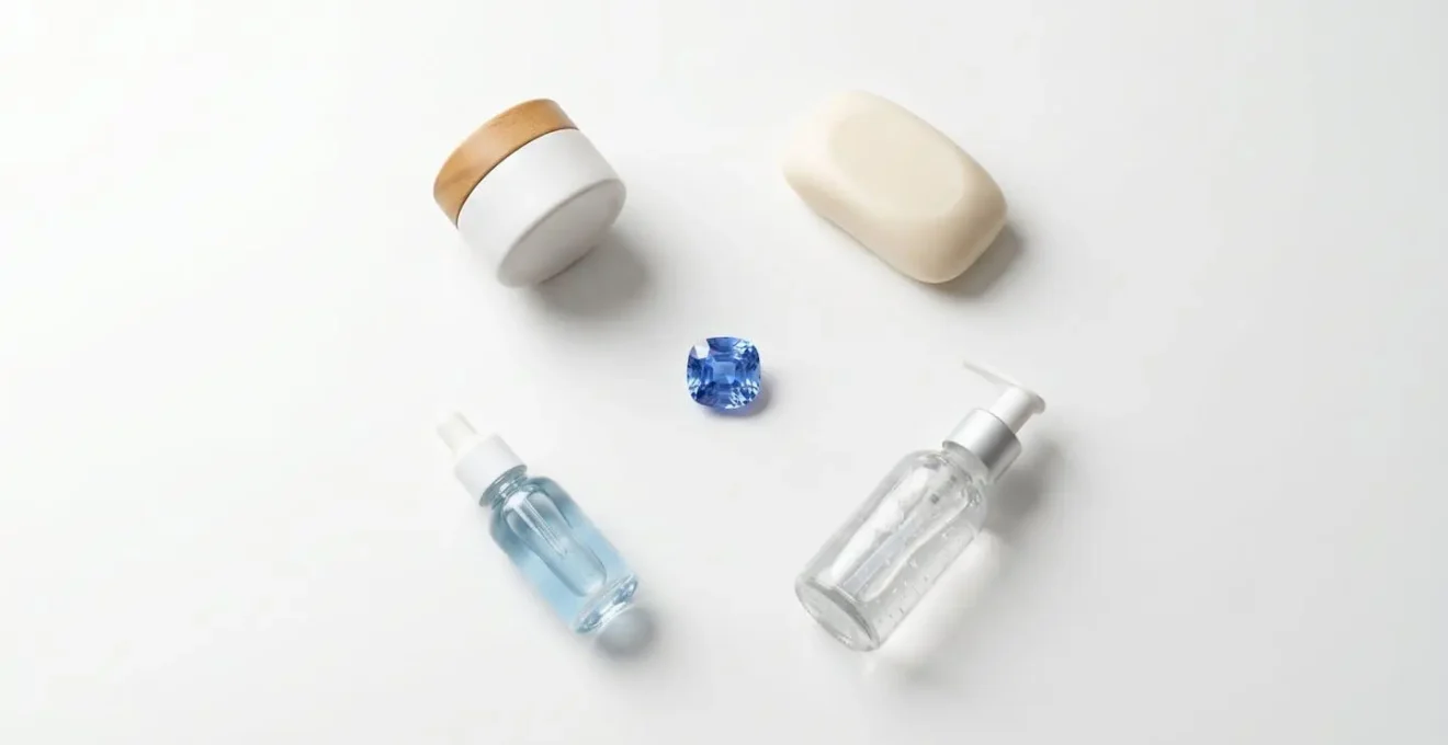 Saphir exposé à différents produits cosmétiques et ménagers sans altération